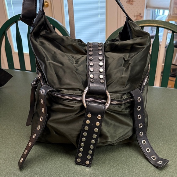 Zara Black and Green Studded Shoulder Bag
